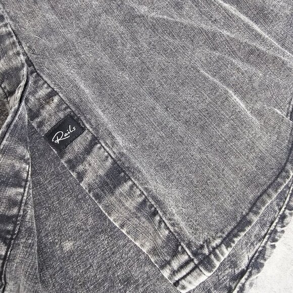 Rails Ames Black Acid Wash Shirt Dress Long Sleeve‎ Knee Length Tie Linen XS - Picture 12 of 16